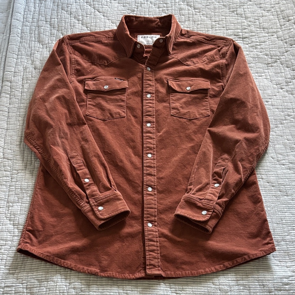 Poncho corduroy western pearl snap shirt